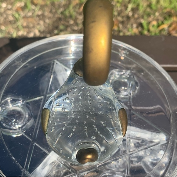 VTG Clear Glass Swan Figurine Paperweight Controlled Bubbles Brass Head Neck 4" - Picture 9 of 13